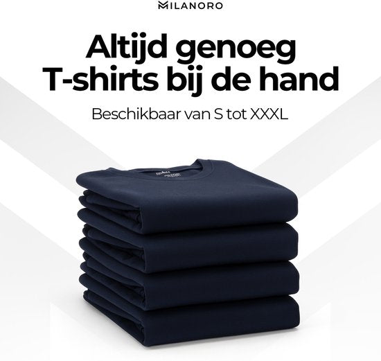 Milanoro - 4er-Pack extra lange Baumwoll-T-Shirts - Navy - Rundhalsausschnitt - S
