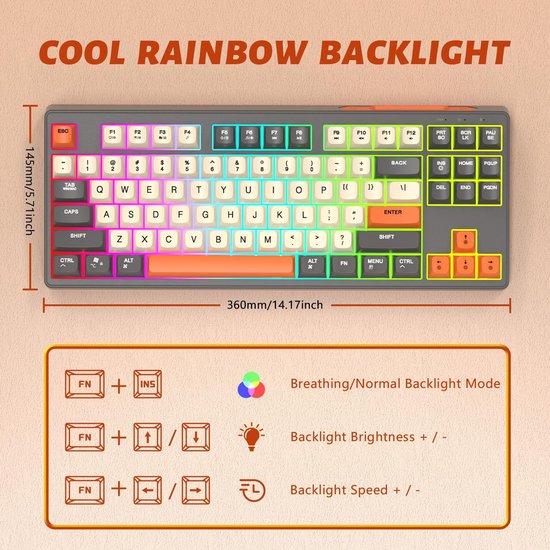 M87 Wireless RGB Gaming Keyboard - 87 Tasten - BT5.0/2.4G - PBT Ball Keycaps - Shimmer