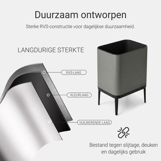 Abfalleimer 60 Liter – inklusive Abfalltrennringe 2x 30 Liter – 2 Fächer – Edelstahl – Graphitgrau – 42x33x76 cm – STAUS&BACH Nuvio