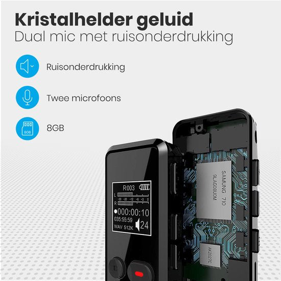 Auronic Digitales Diktiergerät - Diktiergerät - 8GB Speicher - Rauschunterdrückung - USB wiederaufladbar - Abhörgerät - Schwarz