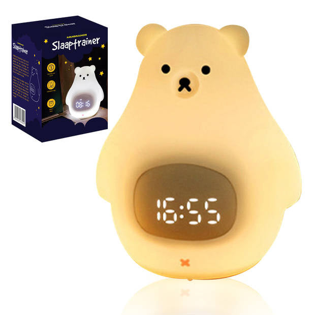 MM Brands Sleep Trainer - Kinderwecker - Nachtlicht - Uhrzeit & Temperatur - 7 Lichtfarben - Bär