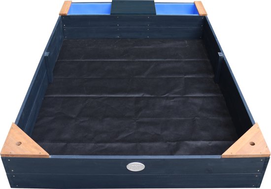 AXI Kelly Sandkasten mit Wasserbecken und Bank Anthrazit/Braun – mit 2 blauen Becken – inklusive Abdeckplane und Bodenvlies