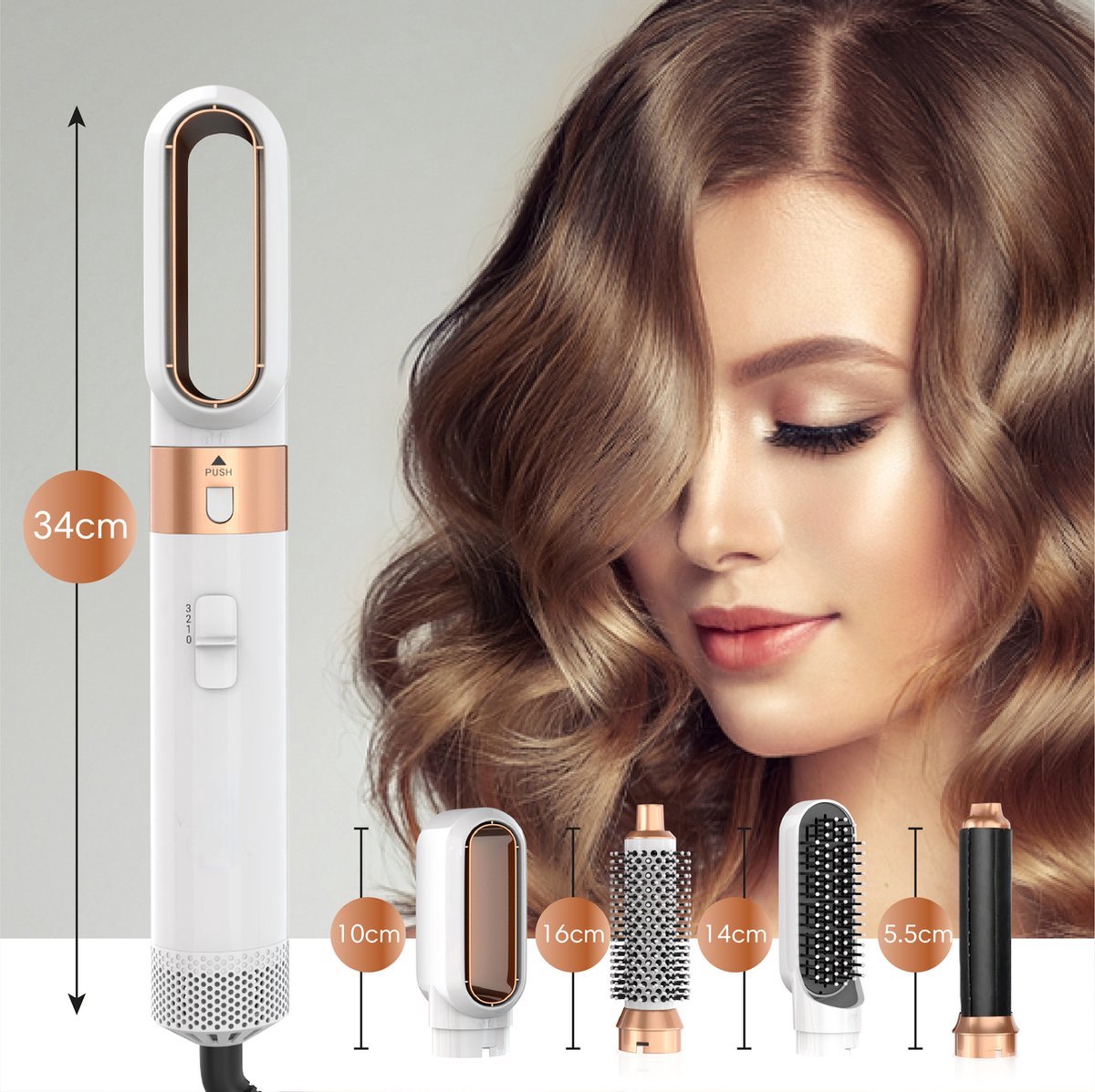 Professionals Airstyler – 5-in-1-Haarstyler – inkl. Reisetasche – Föhnbürste – Multistyler – Hairwrap – Lockenbürste – Haarstyler – Haarstyler – Glätteisen – Weiß