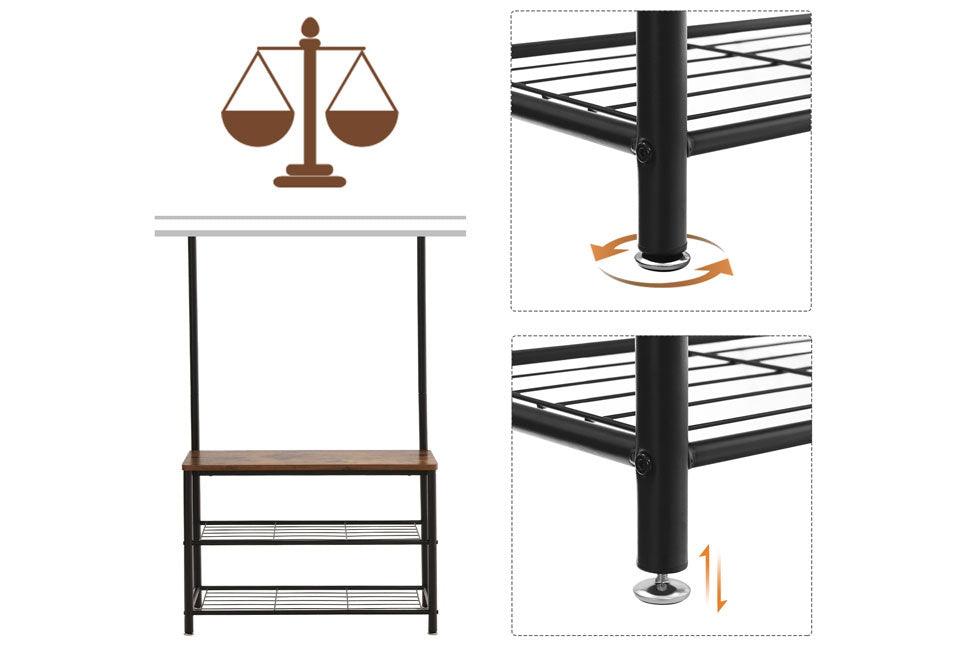 Home&Comfort Multifunktionale Garderobe, Schuhregal und Bank in 1 - 70x32x177 cm - Holzoptik & Schwarz