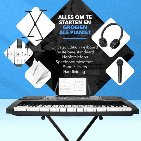 Finesse Keyboard Piano mit Ständer & Zubehör - 61 Tasten - Elektroklavier - Kind - Chicago