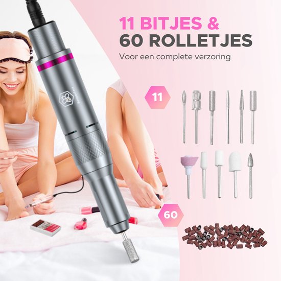 Beeperfect® Elektrische Nagelfeile Advanced - Nagelfräse - Maniküre- und Pediküreset - 35.000 U/min - 26 Bits und 66 Schleifwalzen