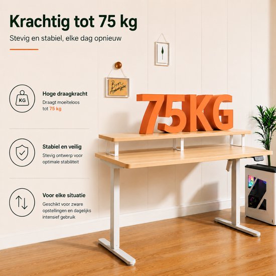 Organess Sitz-Steh-Schreibtisch – Elektrisch höhenverstellbar – 120 x 60 cm mit Erhöhung – Speicherfunktion – Kollisionsschutz – Höhenverstellbar