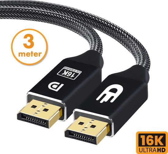 Drivv. Displayport-Kabel 2.1 - 16K 60Hz 8K 120Hz 4K 144Hz - 80Gbps - Displayport 2.1 - DP-Kabel - 3 Meter - Schwarz