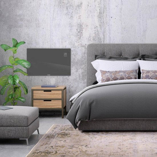 VONROC Luxury electric heater - Konvektorheizung - Mit Glasscheibe - 1000W/2000W - Beheizt Räume bis zu 24m2 - Gesteuert mit App (über Wifi) oder manuell - Einstellbarer Thermostat und Timer - Grau