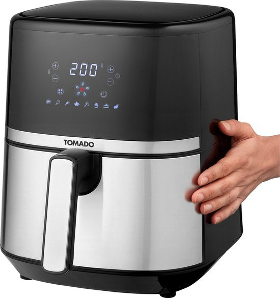 Tomado TAF5401S - Airfryer - 5,4 Liter Fassungsvermögen - Heißluftfritteuse - Digitales Display - 800 Gramm Pommes frites - Schwarz/RVS