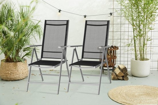 909 Outdoor - Gartenstühle - 2er Set - verstellbare Rückenlehne - klappbar - Sitzstühle - Aluminium und Textil - 69 x 56 x 106 cm