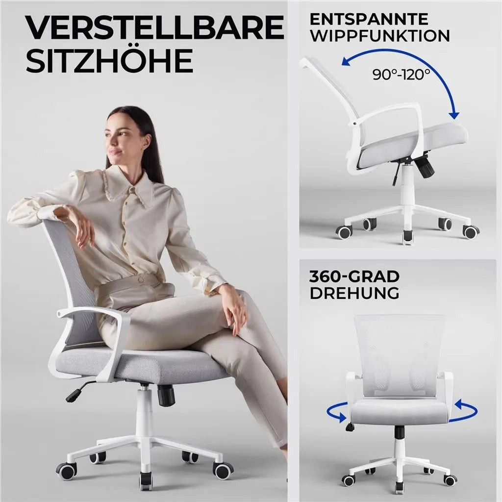 Yaheetech Ergonomischer Bürostuhl, verstellbar, Netzbezug, hellgrau