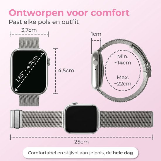 Nuvance Smartwatch für Damen – Smartwatch für Herren – Schrittzähler-Uhr für Damen – Herzfrequenzmesser – Sportuhr – Kompatibel mit iOS/Android – AMOLED – Inkl. 5 Armbänder – Silber