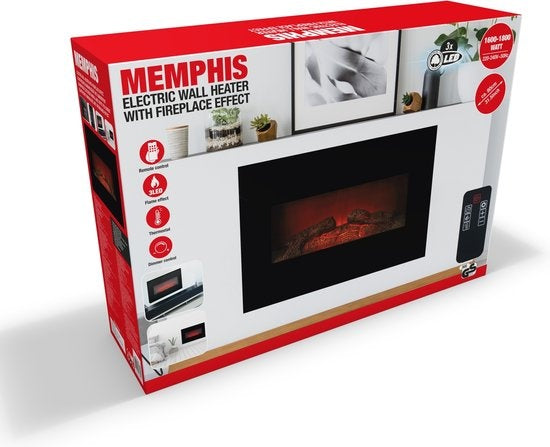 Classic Fire - Kamin Memphis - Fernbedienung & Timer - LED-Flammen - 1800W - Schwarz