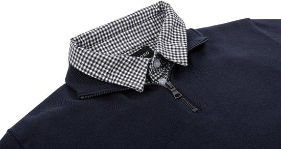 Milanoro - Herren Pullover mit Hemdkragen und halbem Reißverschluss - Navy - XXL