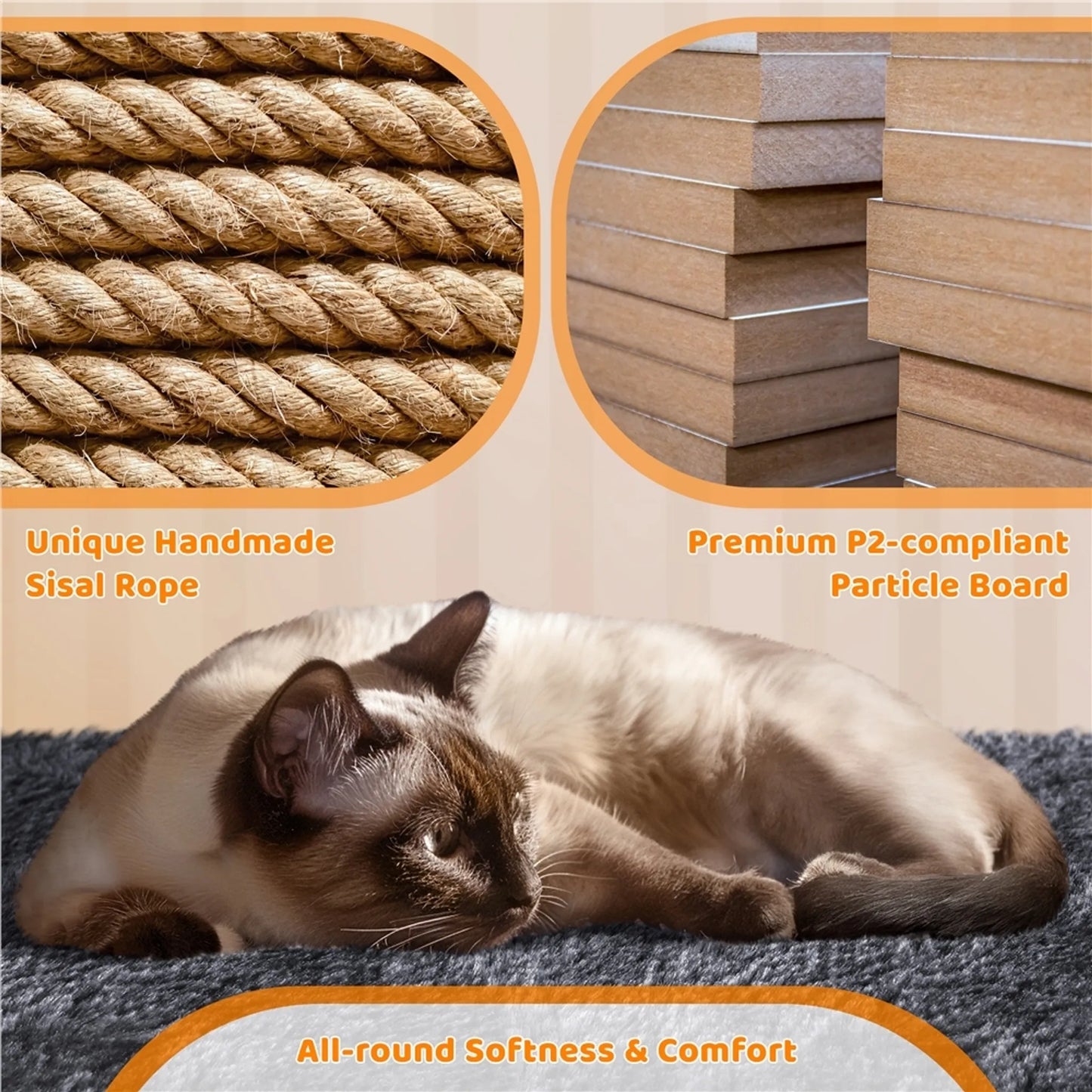 Yaheetech Katzenpfosten mit zwei Katzenhäusern - Ausgestattet mit Aussichtsplattform und Kratzbrett und Sisalstange und Spielball - Für 1-2 kleine bis mittlere Katzen - Dunkelgrauer Plüsch und Sisal - 60 x 45 x 106 cm