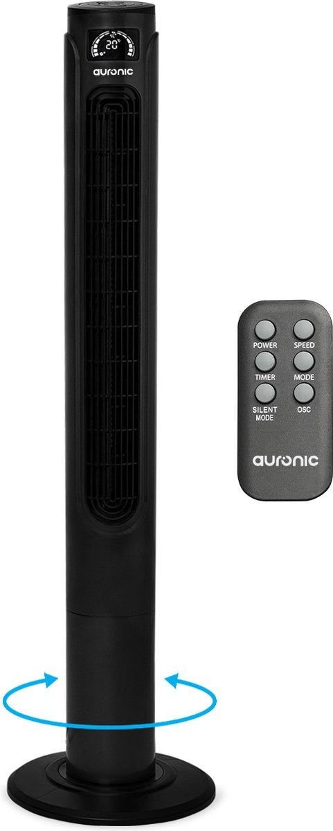 Auronic Tower Fan - Standventilator mit Fernbedienung - Timer - 55W - 45dB - 118cm - Schwarz