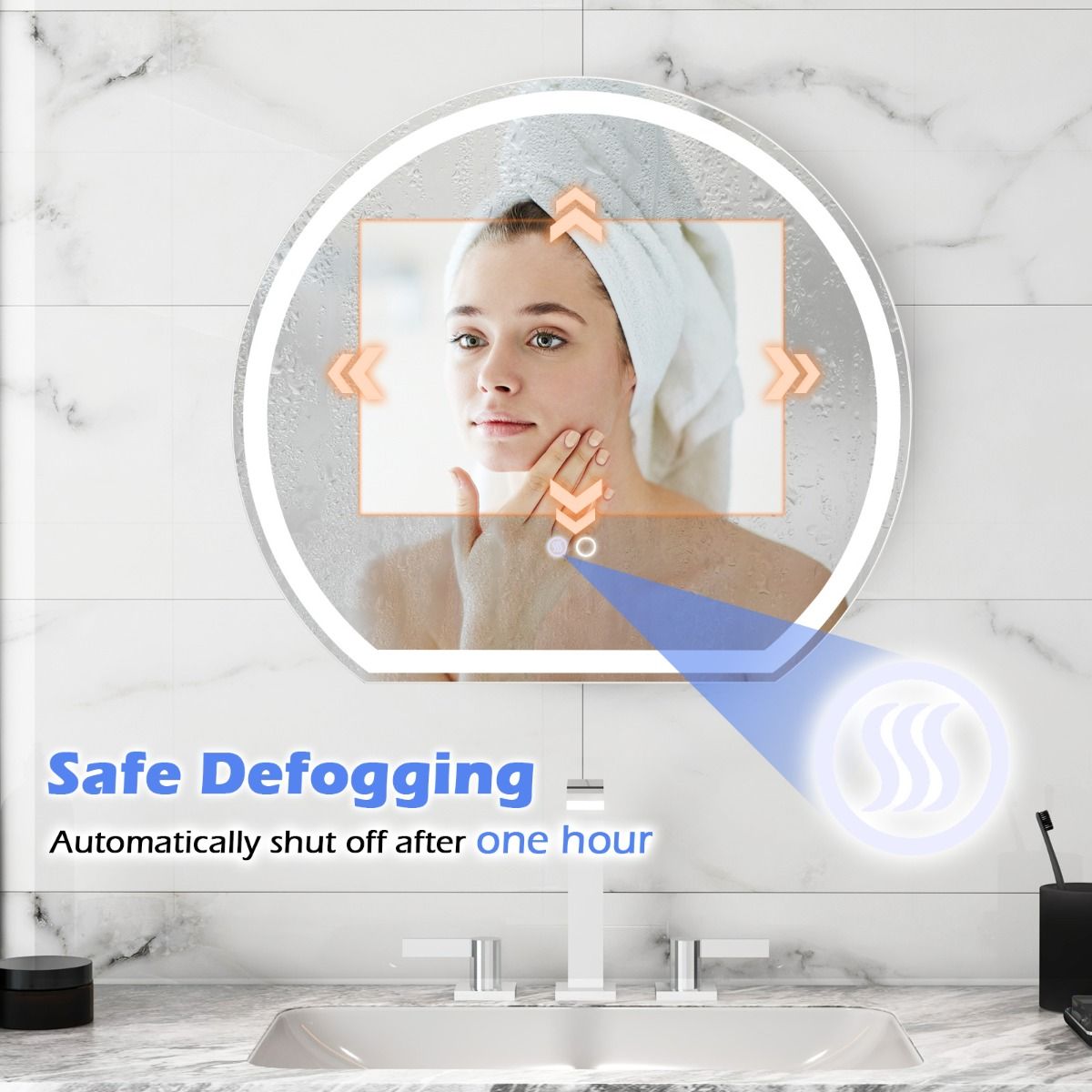 Coast 60 x 54 cm LED-Badezimmerspiegel Runder Wandspiegel Silber mit dimmbarer 3-Farben-Beleuchtung, Anti-Beschlag und Memory-Funktion