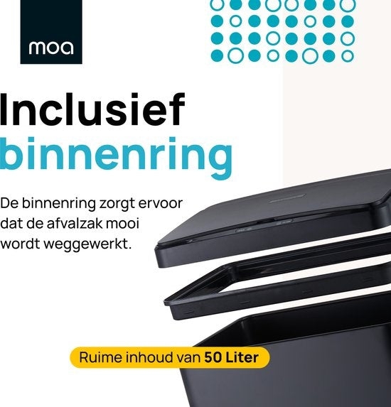 MOA Prullenbak met Sensor - 50 liter - Afvalbak - Vuilnisbak RVS & duurzaam ABS - Non-slip - Geruisloze deksel - Vertraagd sluiten modus - Zwart - SB02B