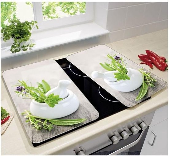 Wenko Abdeckplatten für Kochfeld – Herb Garden – 52 x 30 cm – Glas – Weiß, 2-teilig