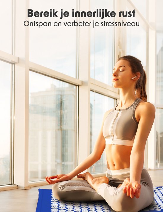 LifeGoods Akupressurmatte mit Kissen - Shakti Matte - Nagelmatte inkl. 2x Triggerpunkt Ball - 66x40x2cm - Blau/Weiß