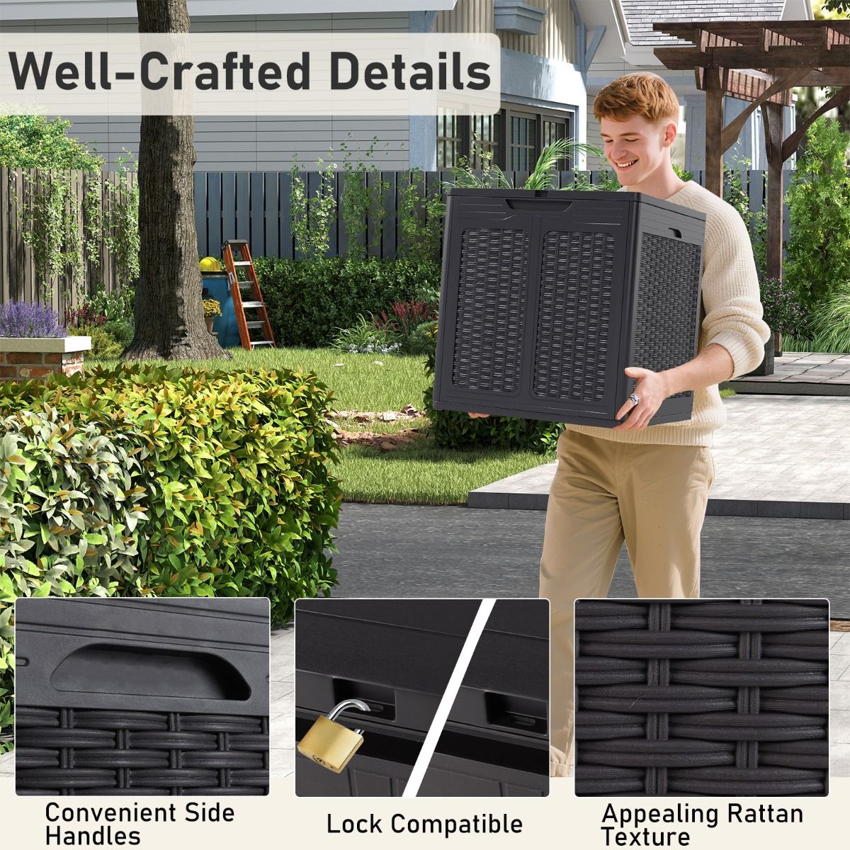 Coast Aufbewahrungsbox mit Deckel – Rattan-Optik – multifunktional – braun/schwarz – 145 Liter