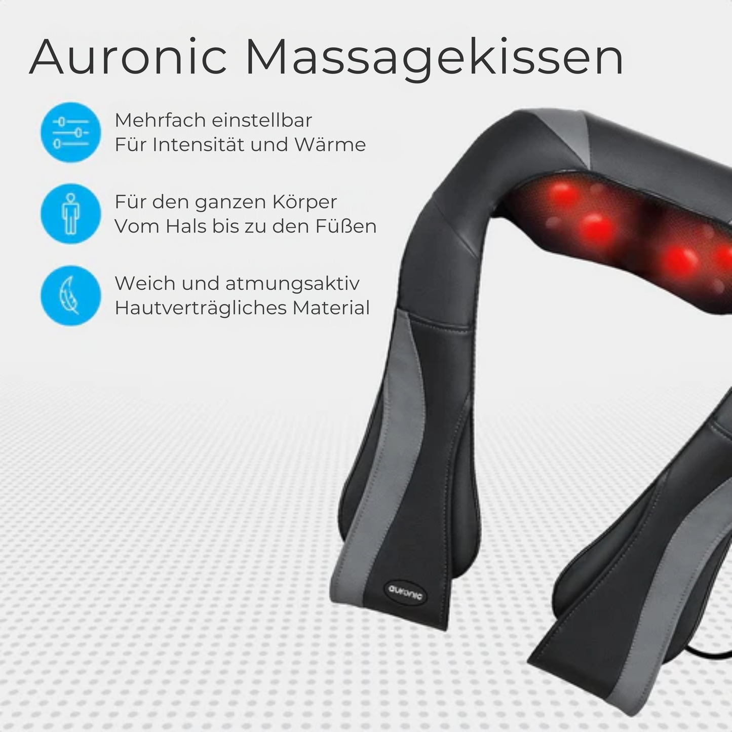Auronic Shiatsu Massagekissen - Für Nacken und Schulter - Infrarot-Wärmefunktion - Schwarz