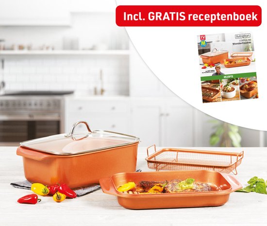 Livington Copperline WonderCooker – 14-in-1-Kochgeschirrset – Bratpfanne, Grillpfanne, Slow Cooker und mehr – Kochgeschirrset für alle Herdarten, einschließlich Induktion