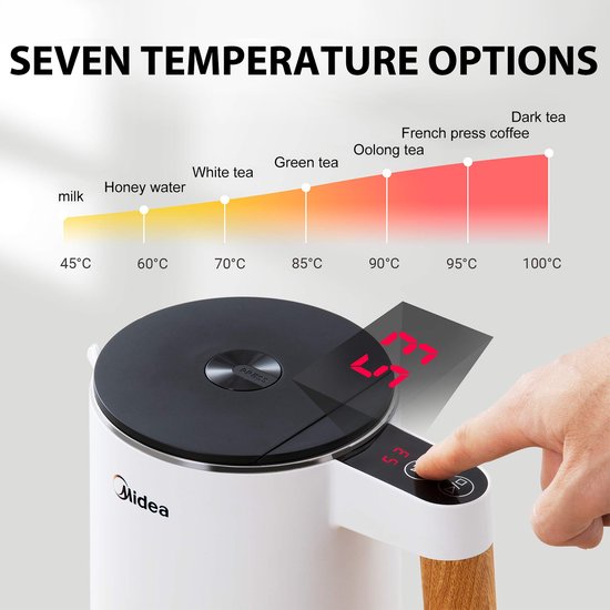 Midea Wasserkocher – MK-HE1533 – 1,5 l Fassungsvermögen – 7 Temperatureinstellungen