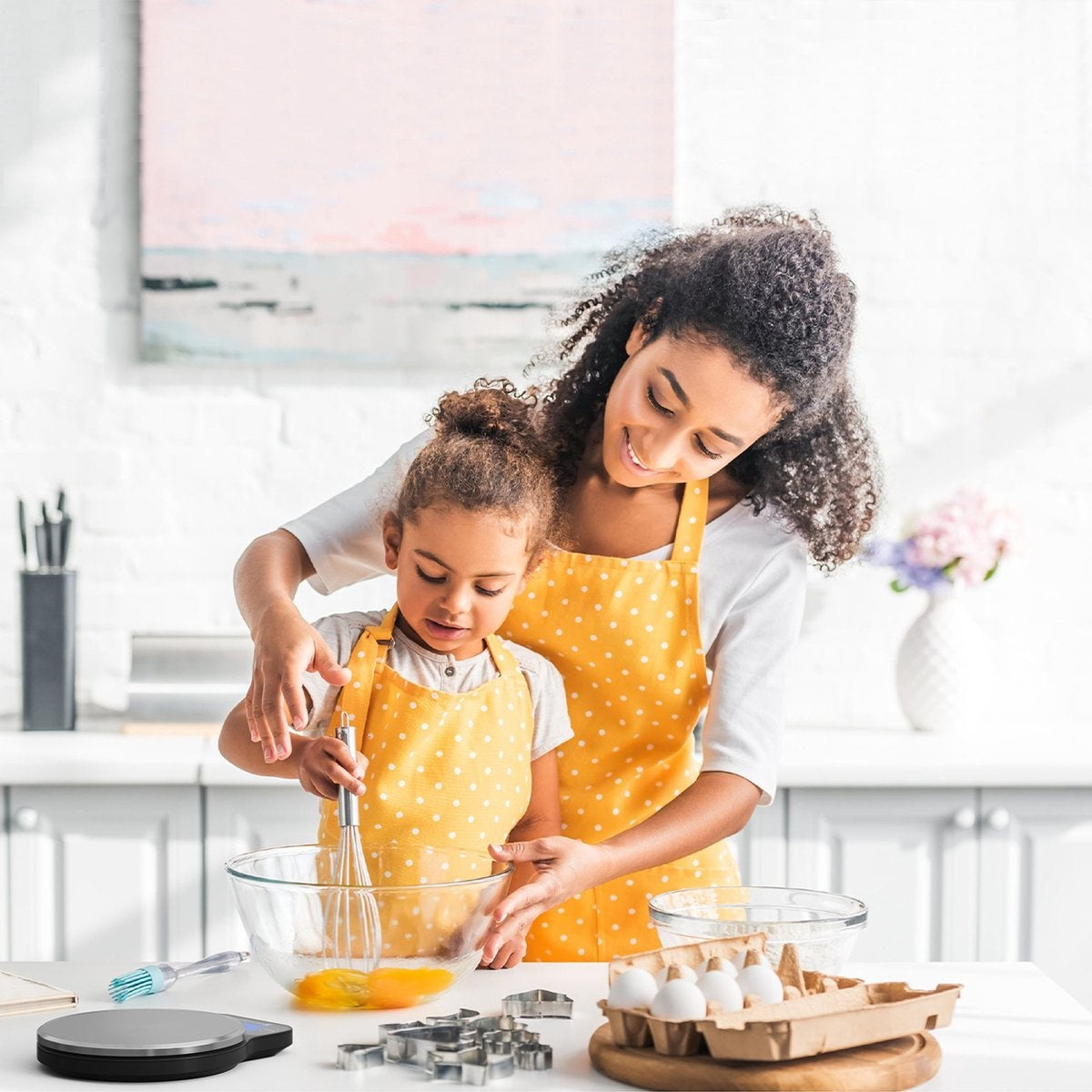 KitchenBrothers Küchenwaage - Waage Küche Digital - 1 g bis 6 kg - Tara Funktion - Batterien enthalten - Edelstahl/Schwarz