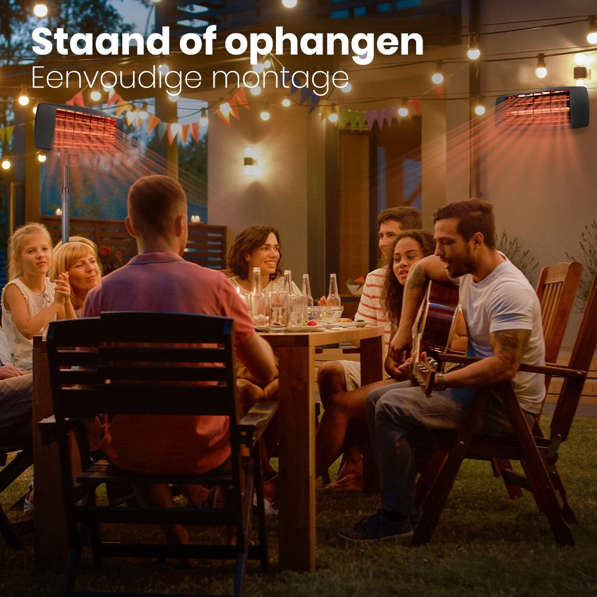 Auronic Terrassenheizer - 2000W - Hängeleuchte und Standfuß - Inkl. Fernbedienung - 3 Stufen - Schwarz