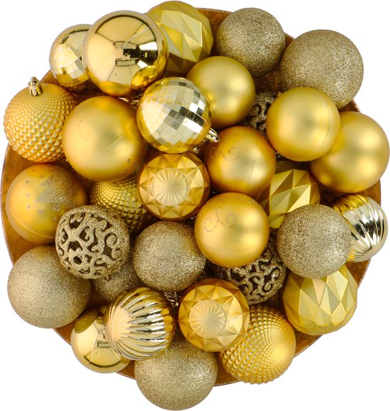 Giftsome Set mit goldenen Weihnachtskugeln – 60 Weihnachtskugeln aus Kunststoff – inkl. goldenem Baumschmuck – Weihnachtsdekoration – 6/7 cm