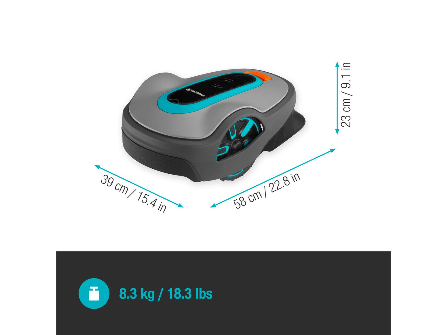 Gardena Sileno Life 850 Mähroboter 18V Li-Ion 850m² - 78,5 x 59 x 33,3 cm - Grau/Blau