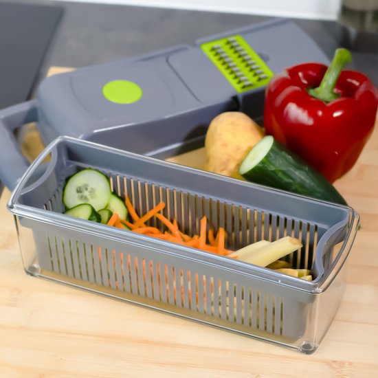 Gemüseschneider – Slicer-Dicer – Gemüsehacker – Mandoline – Gemüseschneider – inkl. 7 Klingen – inkl. Schälmesser – Käsereibe – inkl. Eiertrenner – Allesschneider –