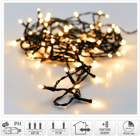 Weihnachtsbeleuchtung 120 led- 9m - extra warmweiß - Timer - Lichtfunktionen - Memory - Außen - Innen