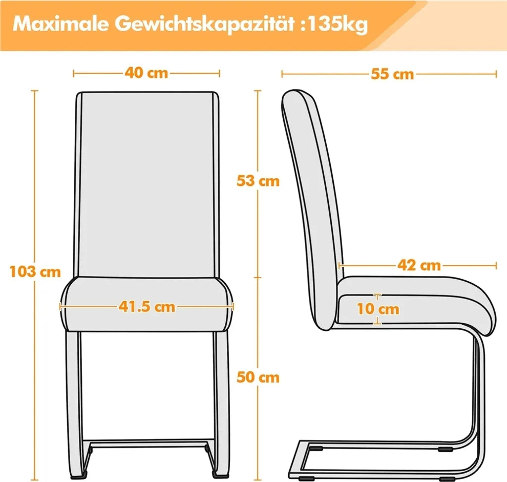 Yaheetech Esszimmerstühle, 2er-Set – Dunkelgrau – Freischwinger aus PU-Leder mit Metallgestell