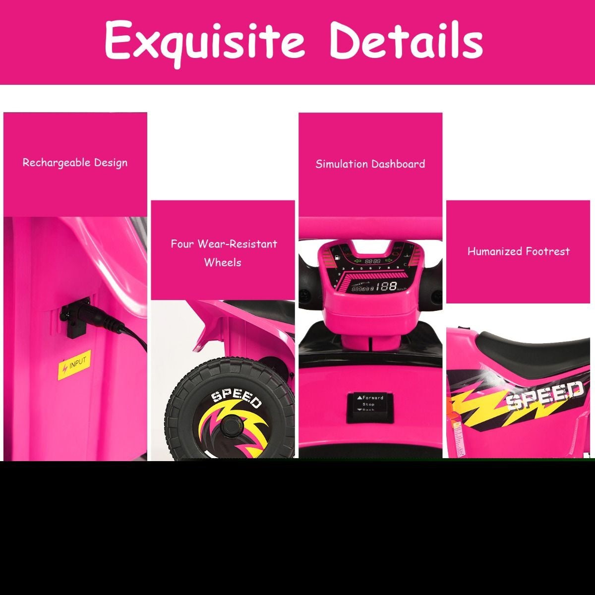 Coast Kinderwagen Mini Electroquad 6 V Batteriebetriebenes Quad 2,8-4,6 km/h Pink Pink