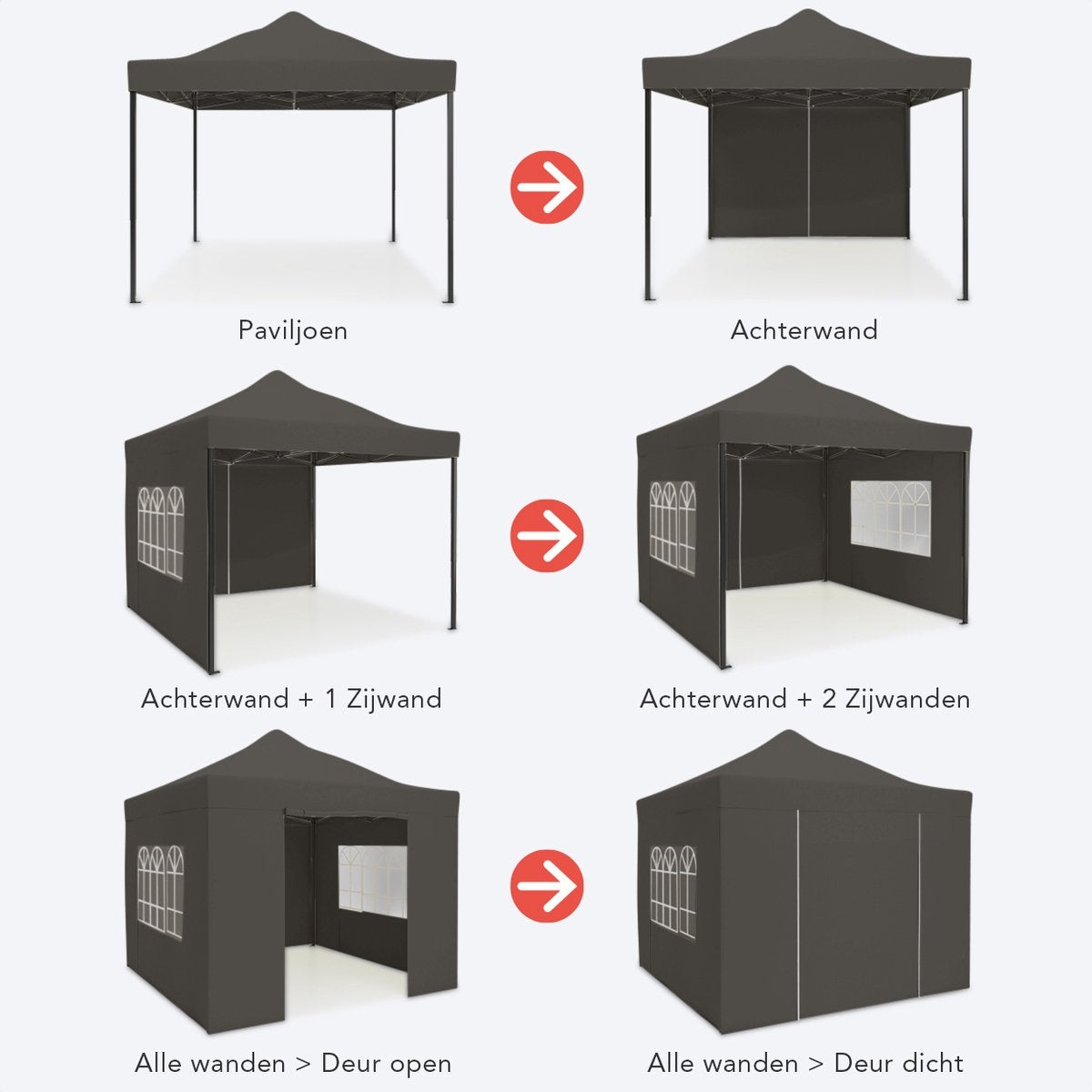 LifeGoods Partyzelt - 3x3 m - Seitenwände - Einfacher Aufbau - Zusammenklappbar - Wasserdicht - Tragetasche mit Rädern - Anthrazit