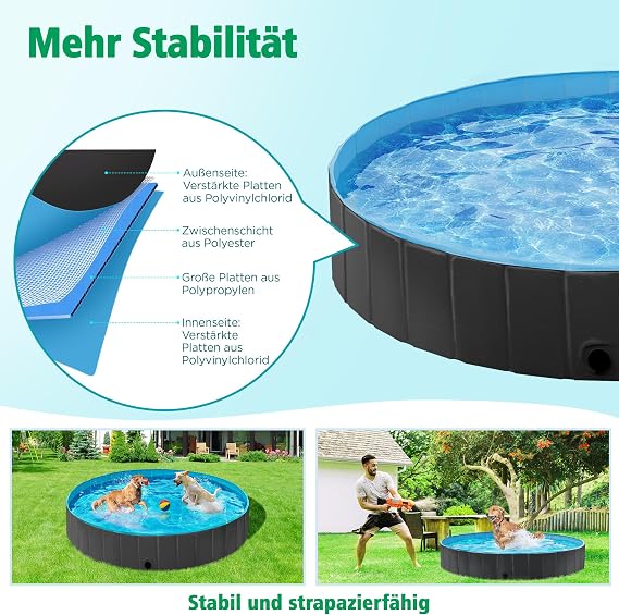 Yaheetech Faltbares Hundebad Ø 100/120/140/160 x 30 cm – PVC – rutschfest