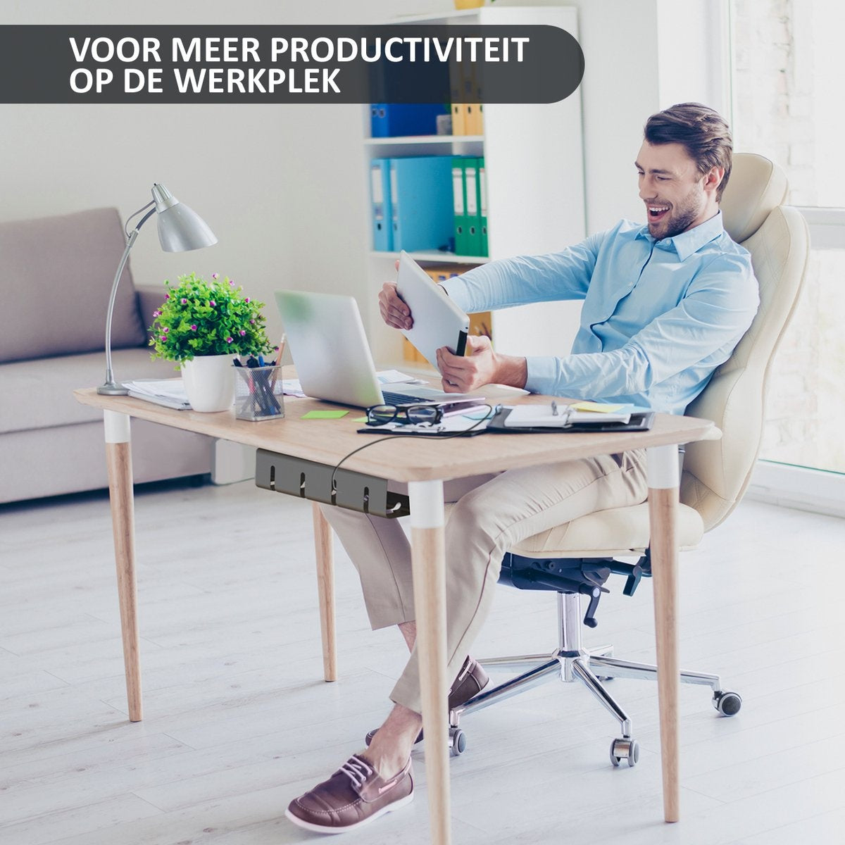 Stilemo Cable Tray Desk - Kabelhalter 43 CM - Kabelorganisator - Verschiedene Befestigungsmöglichkeiten - 5 KG Tragfähigkeit - Schwarz