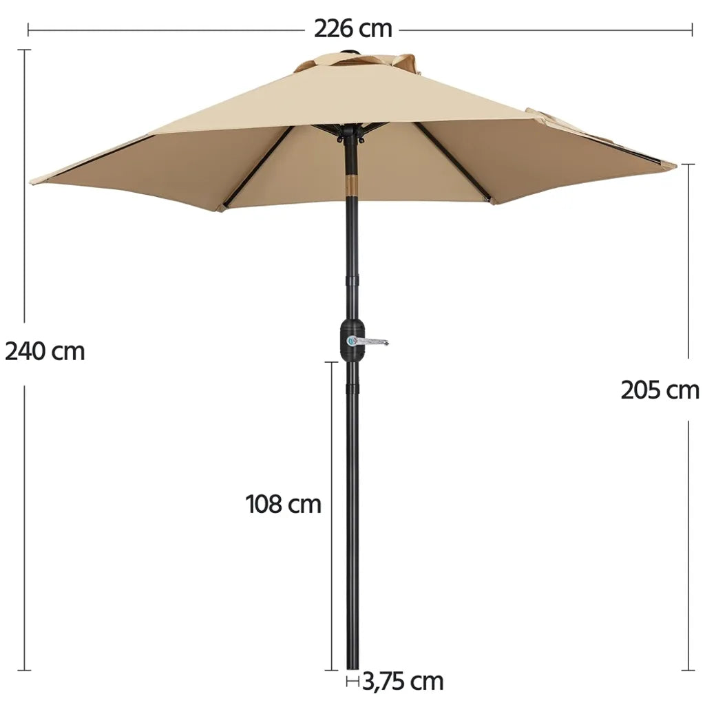 Yaheetech Sonnenschirm - Kippbar - Kurbel - 226 cm - Hellbraun