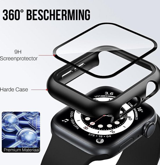 Gehäuse passend für Apple Watch Series 4 / 5 / 6 / SE - 40 mm Displayschutzfolie - 2 Stück - Full Cover Hard Case - Schwarz