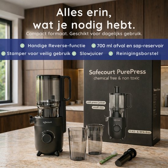 Safecourt Kitchen Slow Juicer - leistungsstarker Motor [Vorschneider & Kaltpress-Technologie] - einfache Reinigung - BPA-frei - Entsafter Schwarz