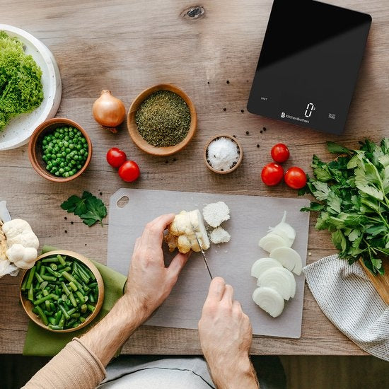 KitchenBrothers Küchenwaage - Küchenwaage - Digital - 1g bis 10kg - Batterien enthalten - Glas/Schwarz