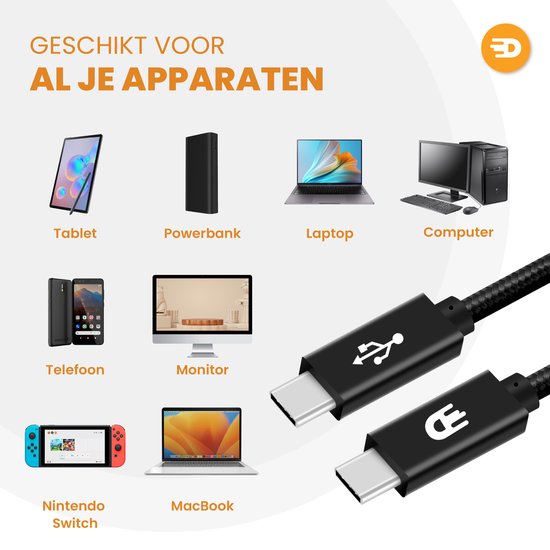 Drivv. USB C Kabel zu USB C 3.2 - 100w Schnellladegerät - 3 Meter - 4K 60Hz - 20GBs - Geeignet für Samsung, Macbook, iPhone 15 & mehr - Nylon Kabel - Schwarz