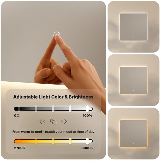 Mirlux Badezimmerspiegel mit LED-Beleuchtung und Heizung – quadratischer Wandspiegel – beschlagfreier Duschspiegel – rahmenlos – 80 x 80 cm