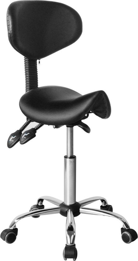 Sattelhocker ergonomische Stuhl - Höhenverstellbar (55 cm bis 73 cm) - Neigbare und verstellbare Rückenlehne - Schwarz