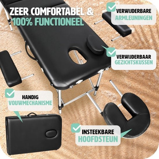 Mobile Aluminium Massageliege 3 Zonen - Schwarz - Behandlungsliege - inkl. Aufbewahrungstasche - faltbar