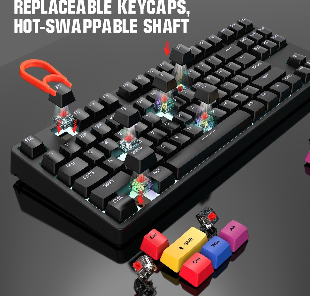 HXSJ L600 Wired Mechanical Gaming Keyboard - QWERTY - 87 Tasten - Roter Schalter - Schwarz