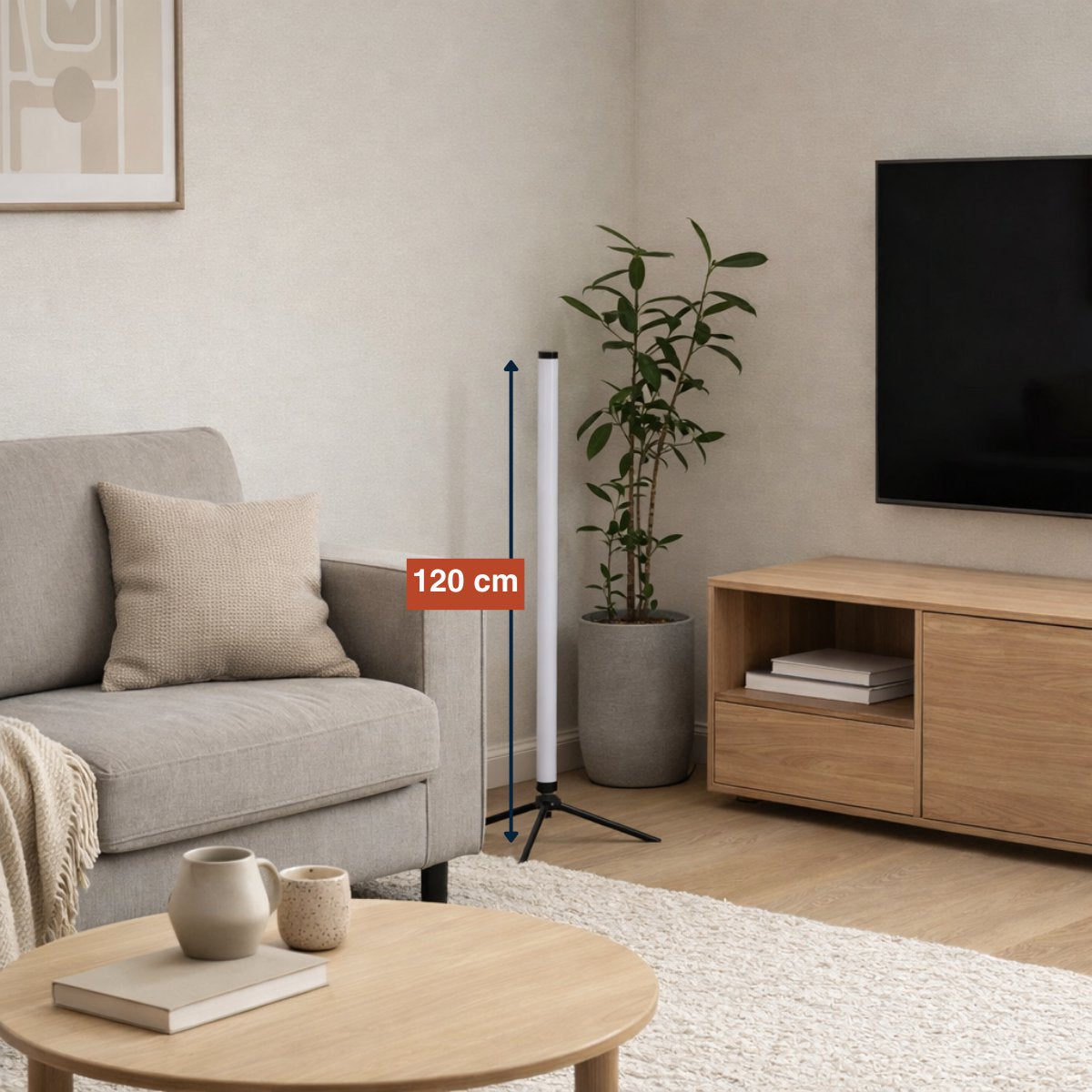 Grundig - LED Stehleuchte 120 cm - Mit Fernbedienung - USB betrieben - Stimmungsvolle Lampe für Wohnzimmer, Schlafzimmer und Gaming - 4 Lichtmodi, 60 LEDs